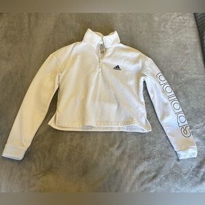 Adidas white cropped half zip